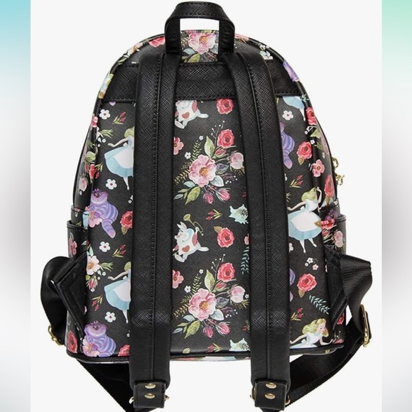 Loungefly Disney Alice In Wonderland Floral All Over Black Mini Backpack - Picture 2 of 4